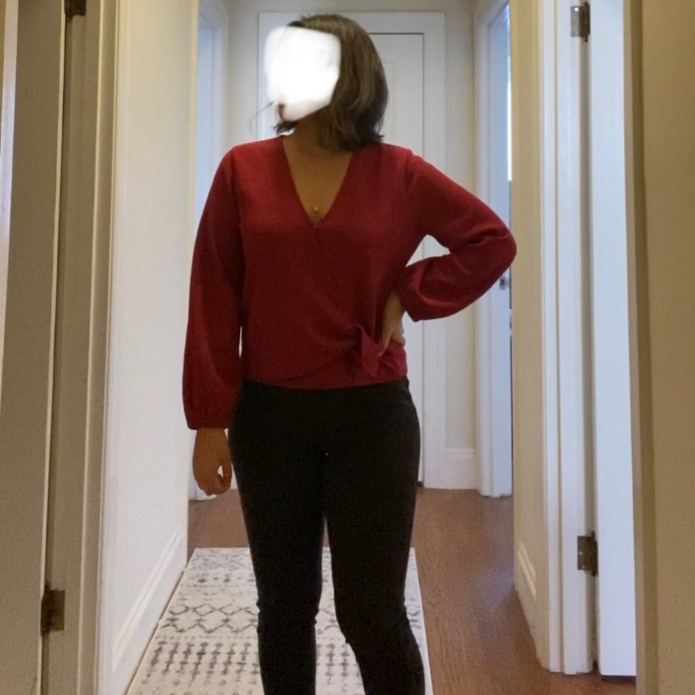 Madewell Texture & Thread Red Crepe Wrap Top